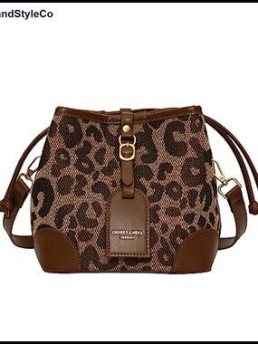 Faux Leather Leopard Print Drawstring Bucket Bag Crossbody Handbag